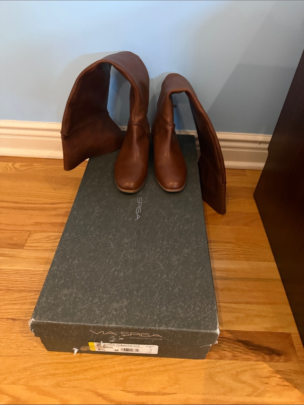 Via Spiga Chestnut Brown Leather Tall Boots